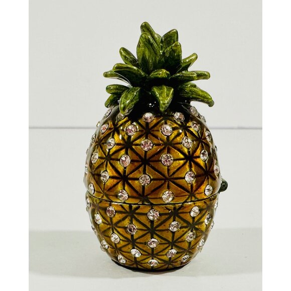 Jeweled Pineapple Hinged Trinket Ring Box With Sparkling Rhinestones & Magnetic - Picture 3 of 13